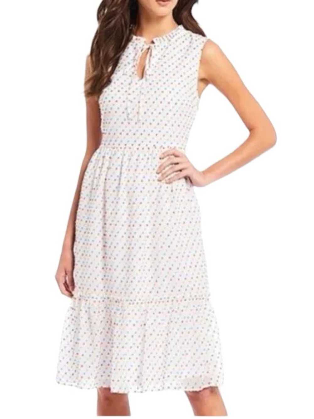 Draper James Women’s Size 8 Willow White Multicolor Swiss Dot Tiered Dress